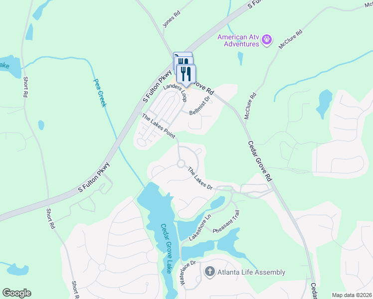 map of restaurants, bars, coffee shops, grocery stores, and more near 685 Osprey Point in Fairburn