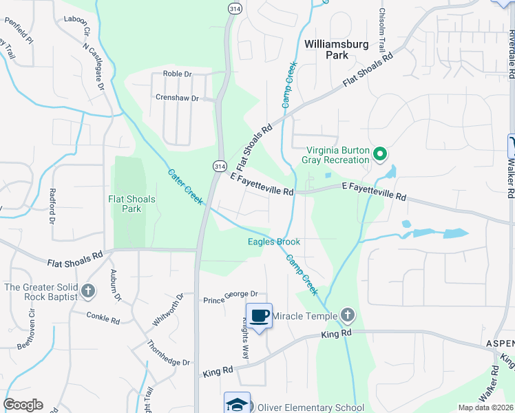 map of restaurants, bars, coffee shops, grocery stores, and more near 1685 Camden Forrest Tr in Riverdale