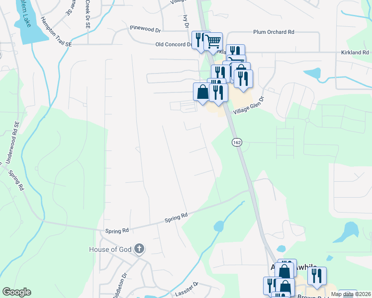 map of restaurants, bars, coffee shops, grocery stores, and more near 40 Sunset Court in Covington