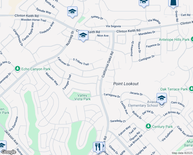 map of restaurants, bars, coffee shops, grocery stores, and more near 24129 Crowned Partridge Lane in Murrieta