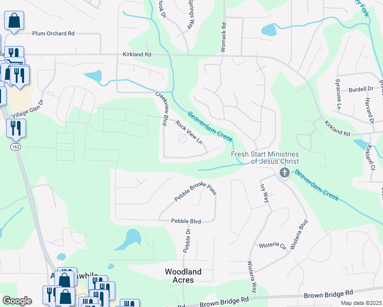 map of restaurants, bars, coffee shops, grocery stores, and more near 535 Creekview Boulevard in Covington