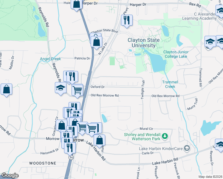 map of restaurants, bars, coffee shops, grocery stores, and more near 1689 Oxford Drive in Morrow