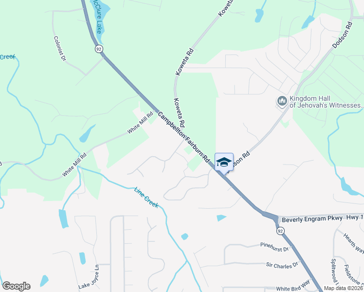 map of restaurants, bars, coffee shops, grocery stores, and more near 100 Park Way Drive in Fairburn