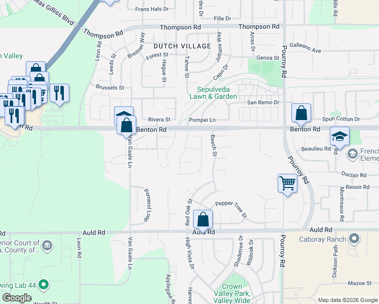 map of restaurants, bars, coffee shops, grocery stores, and more near 31565 Adour Way in Winchester