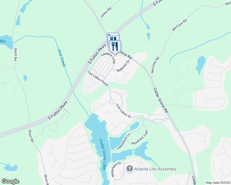 map of restaurants, bars, coffee shops, grocery stores, and more near 685 Osprey Point in Fairburn