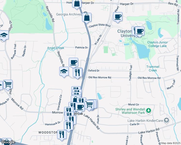 map of restaurants, bars, coffee shops, grocery stores, and more near 6070 North Lee Street in Morrow