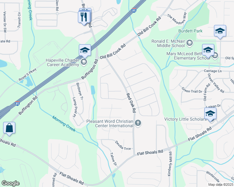 map of restaurants, bars, coffee shops, grocery stores, and more near 745 New Magnolia Court in College Park