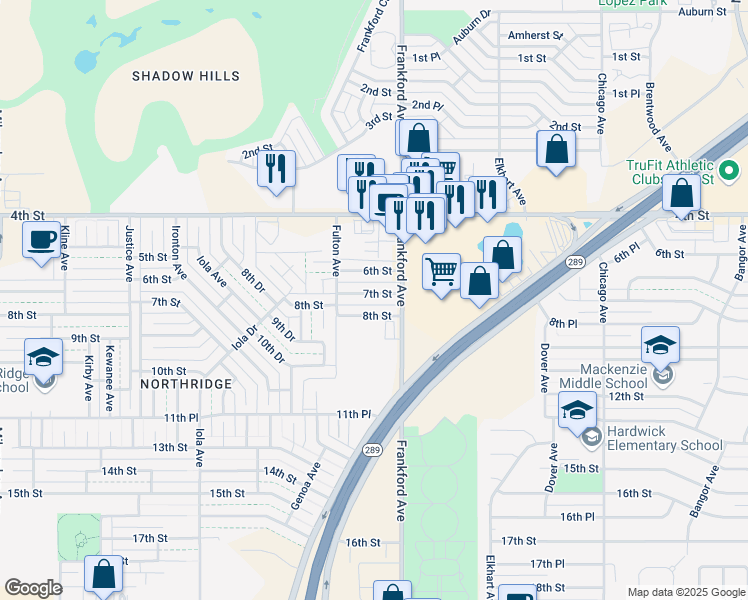 map of restaurants, bars, coffee shops, grocery stores, and more near 5826 7th Street in Lubbock