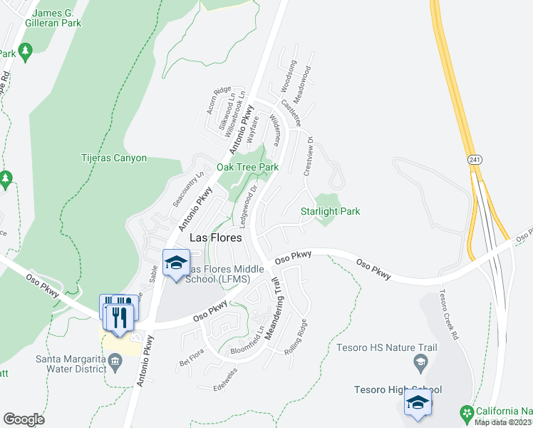 map of restaurants, bars, coffee shops, grocery stores, and more near 30 Sunny Slope in Rancho Santa Margarita