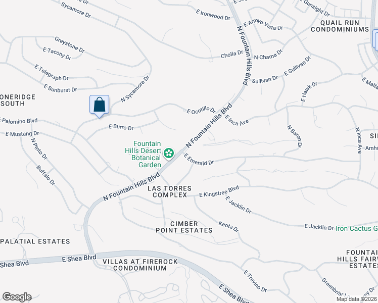 map of restaurants, bars, coffee shops, grocery stores, and more near 16108 East Emerald Drive in Fountain Hills