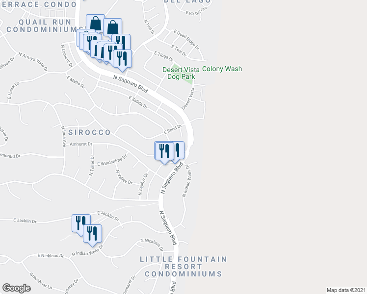 map of restaurants, bars, coffee shops, grocery stores, and more near 17240 East Malta Drive in Fountain Hills