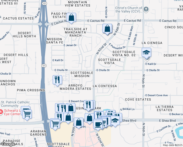 map of restaurants, bars, coffee shops, grocery stores, and more near 11260 North 92nd Street in Scottsdale