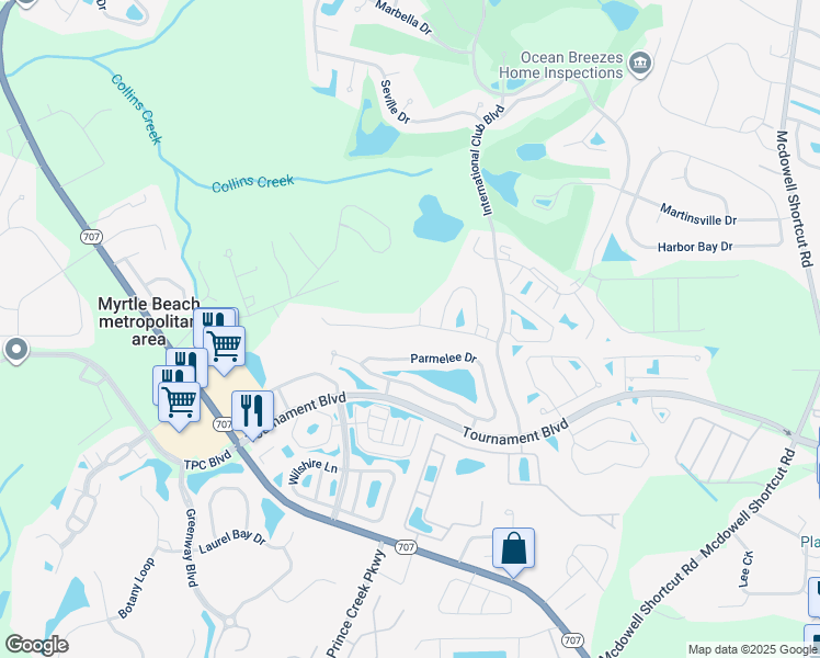 map of restaurants, bars, coffee shops, grocery stores, and more near 233 Star Lake Drive in Murrells Inlet
