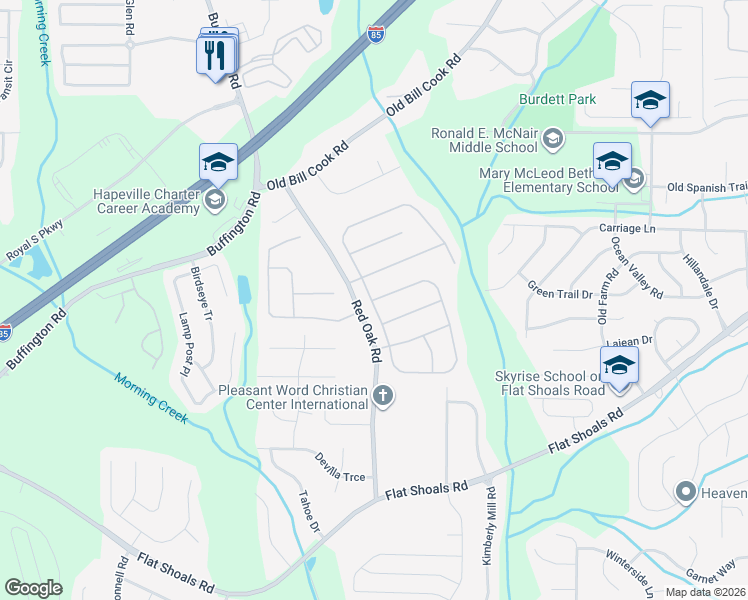 map of restaurants, bars, coffee shops, grocery stores, and more near 3200 Elmwood Court in College Park
