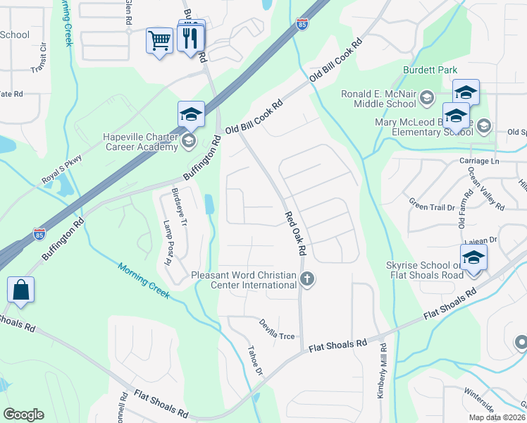 map of restaurants, bars, coffee shops, grocery stores, and more near 745 New Magnolia Court in College Park
