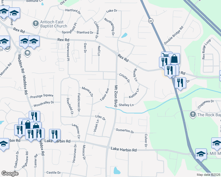 map of restaurants, bars, coffee shops, grocery stores, and more near 6046 Tabor Avenue in Morrow