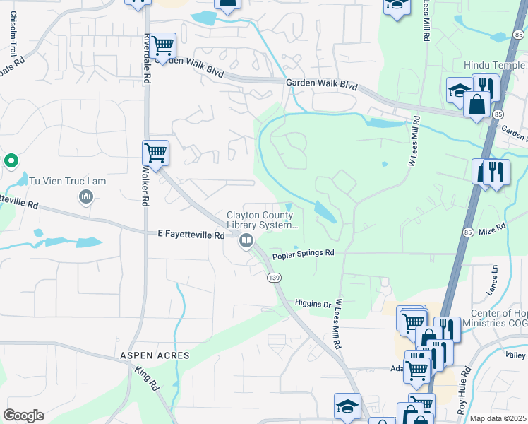 map of restaurants, bars, coffee shops, grocery stores, and more near 6114 Riverdale Road in Atlanta