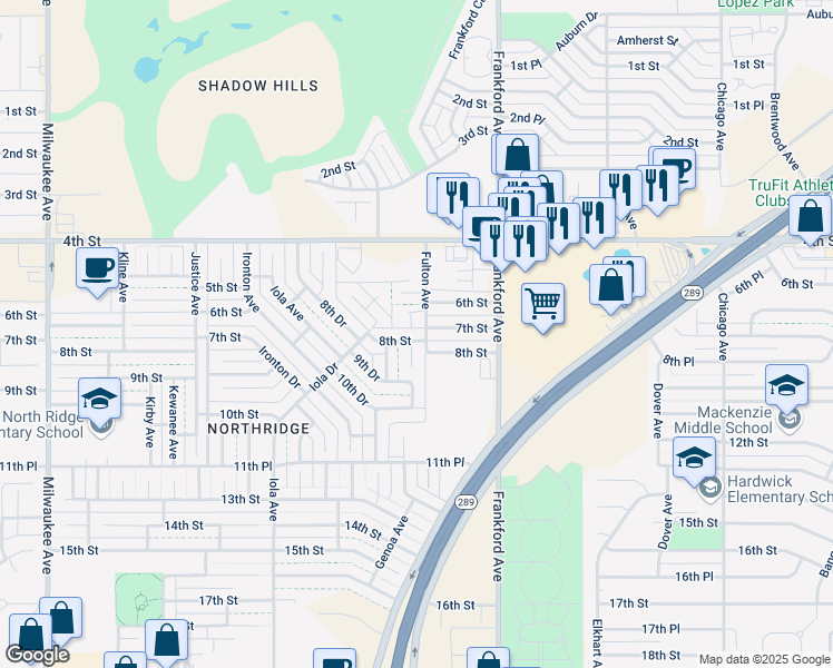 map of restaurants, bars, coffee shops, grocery stores, and more near 5824 8th Street in Lubbock