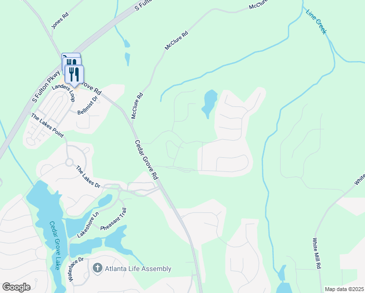map of restaurants, bars, coffee shops, grocery stores, and more near 6242 Waverly Lane in Fairburn