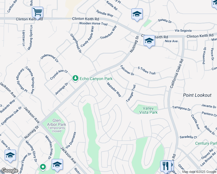 map of restaurants, bars, coffee shops, grocery stores, and more near 23821 Matador Way in Murrieta