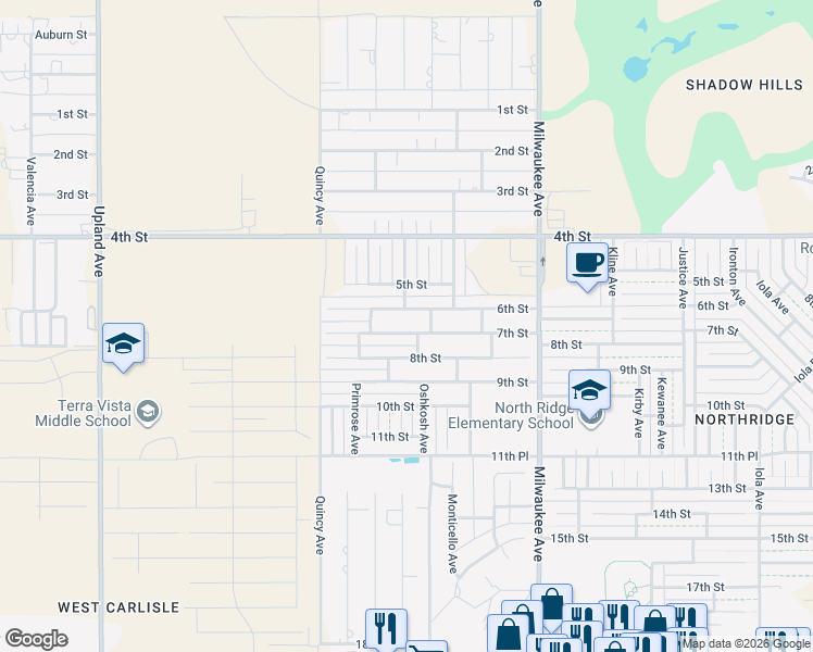 map of restaurants, bars, coffee shops, grocery stores, and more near 6710 7th St in Lubbock