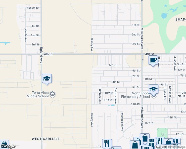 map of restaurants, bars, coffee shops, grocery stores, and more near 6818 7th Street in Lubbock