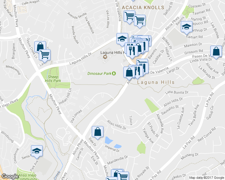 map of restaurants, bars, coffee shops, grocery stores, and more near 25279 Via Lomas in Laguna Hills