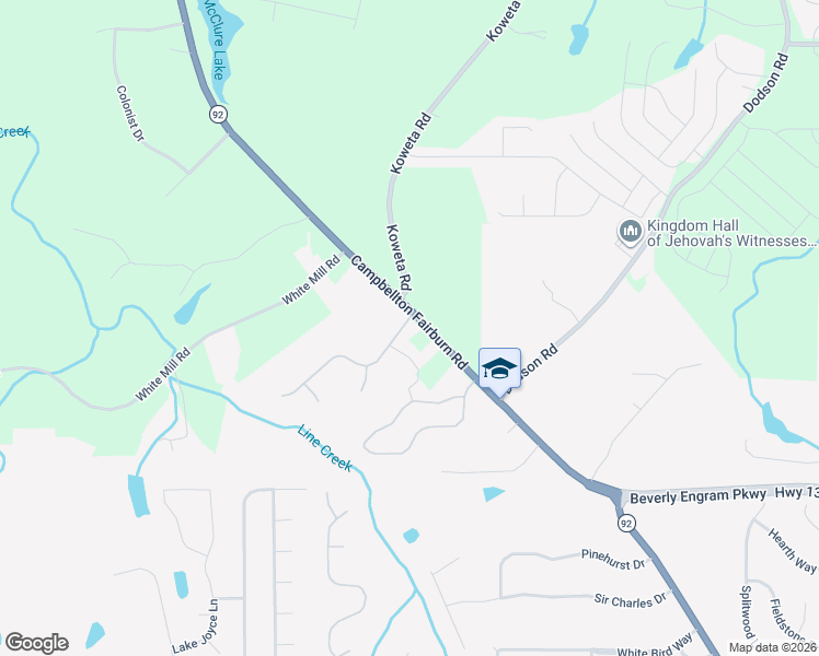 map of restaurants, bars, coffee shops, grocery stores, and more near 100 Park Way Drive in Fairburn