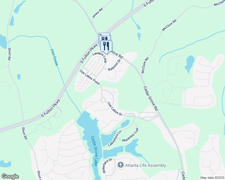 map of restaurants, bars, coffee shops, grocery stores, and more near 685 Osprey Point in Fairburn
