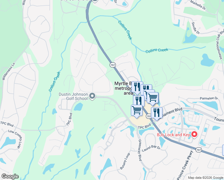 map of restaurants, bars, coffee shops, grocery stores, and more near 177 Oak Hampton Drive in Murrells Inlet