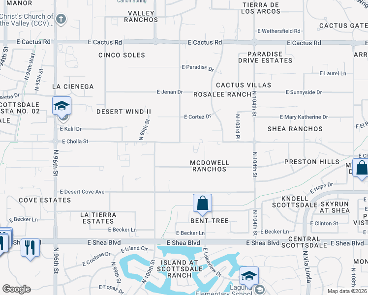 map of restaurants, bars, coffee shops, grocery stores, and more near 10141 East Cholla Street in Scottsdale