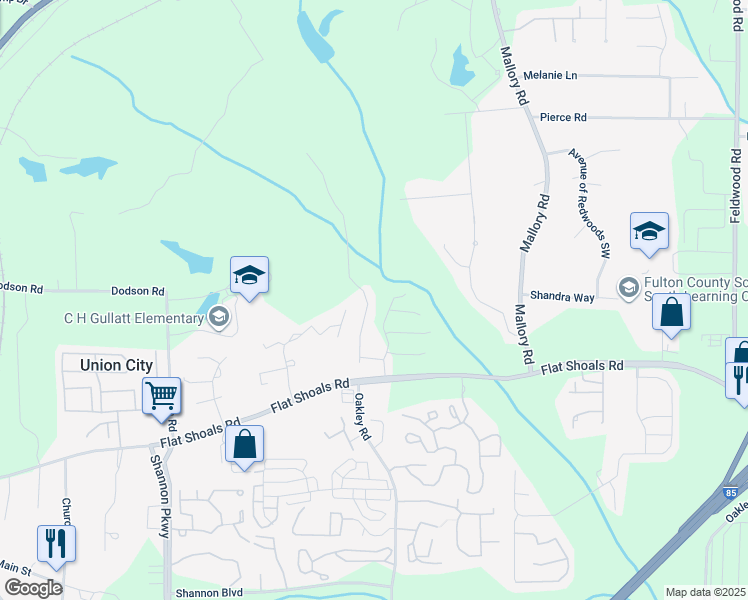 map of restaurants, bars, coffee shops, grocery stores, and more near 6040 Oakley Road in Union City