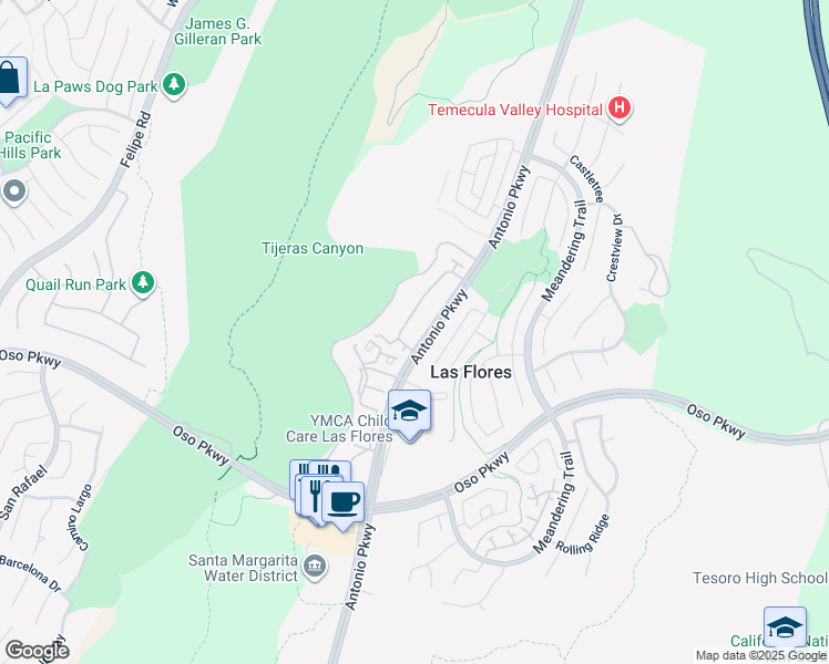map of restaurants, bars, coffee shops, grocery stores, and more near 170 Seacountry Lane in Rancho Santa Margarita