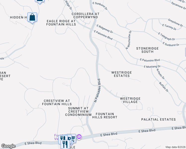 map of restaurants, bars, coffee shops, grocery stores, and more near 11426 Crestview Drive in Fountain Hills