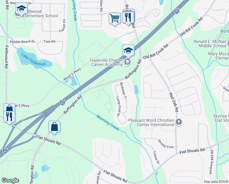map of restaurants, bars, coffee shops, grocery stores, and more near 6143 Lamp Post Place in College Park