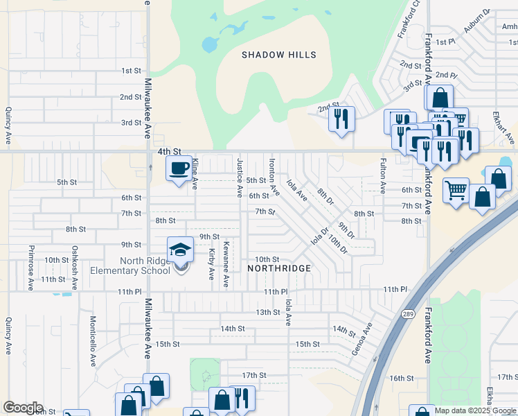 map of restaurants, bars, coffee shops, grocery stores, and more near 6116 7th Street in Lubbock
