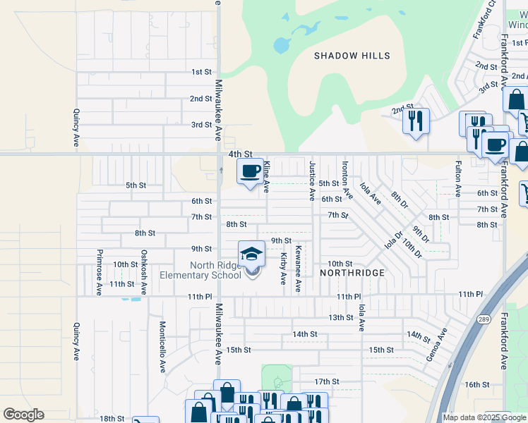 map of restaurants, bars, coffee shops, grocery stores, and more near 6307 7th Street in Lubbock