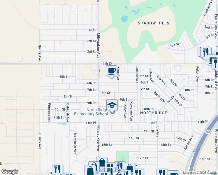 map of restaurants, bars, coffee shops, grocery stores, and more near 6307 7th Street in Lubbock
