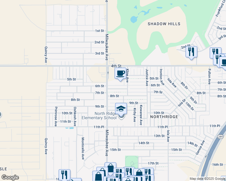 map of restaurants, bars, coffee shops, grocery stores, and more near 6321 7th Street in Lubbock