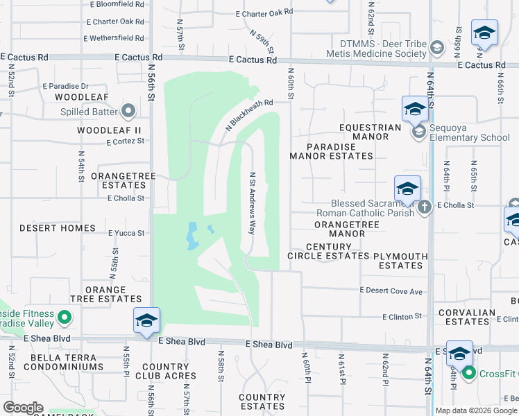 map of restaurants, bars, coffee shops, grocery stores, and more near 11243 North Saint Andrews Way in Scottsdale