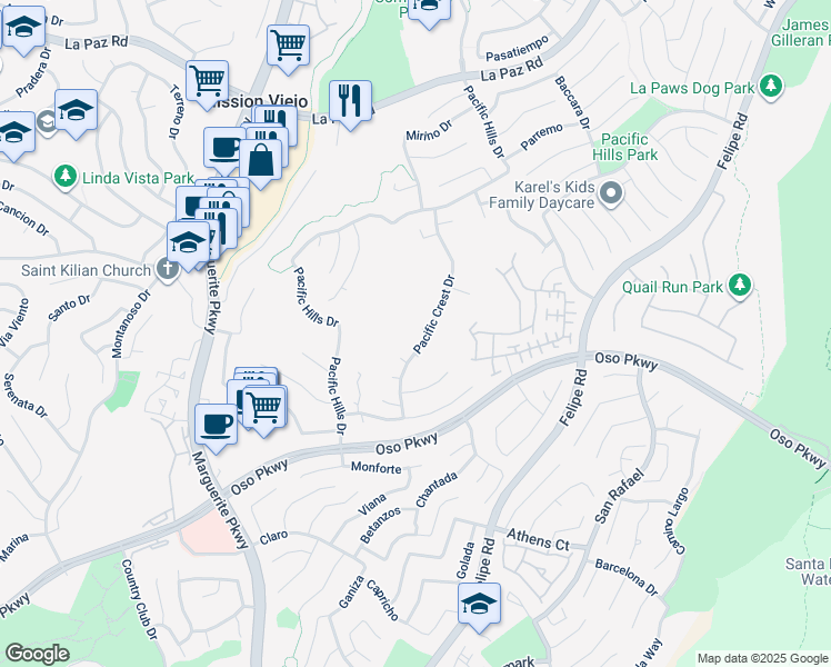 map of restaurants, bars, coffee shops, grocery stores, and more near 27402 Carino Circle in Mission Viejo