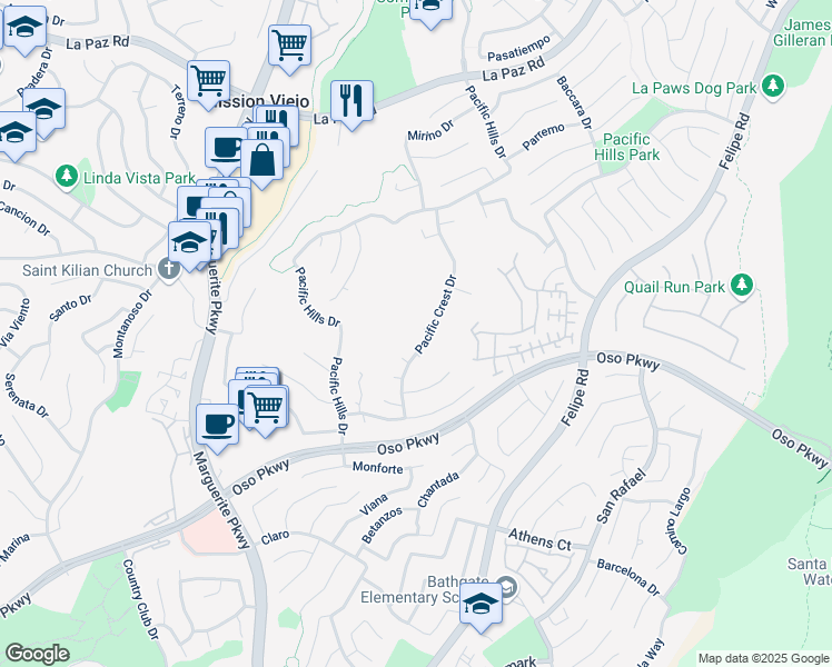 map of restaurants, bars, coffee shops, grocery stores, and more near 27402 Carino Circle in Mission Viejo