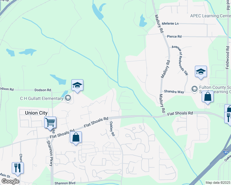 map of restaurants, bars, coffee shops, grocery stores, and more near 6036 Oakley Road in Union City