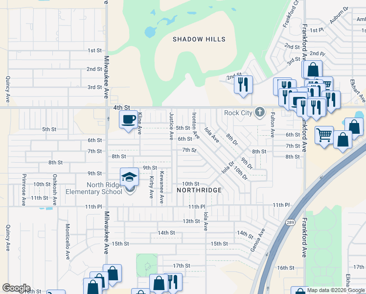 map of restaurants, bars, coffee shops, grocery stores, and more near 6116 7th Street in Lubbock