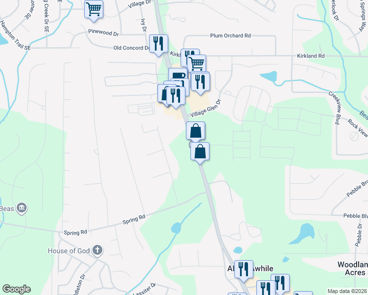 map of restaurants, bars, coffee shops, grocery stores, and more near 3789 Salem Road in Covington