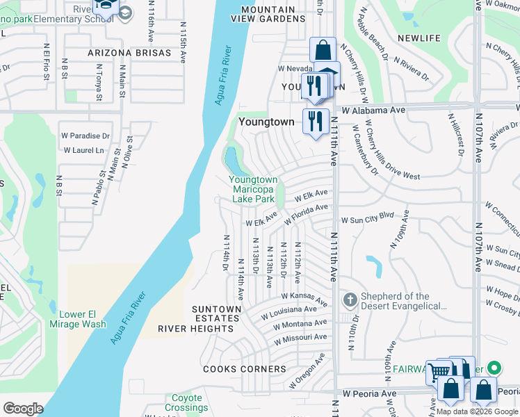 map of restaurants, bars, coffee shops, grocery stores, and more near 11337 West Duluth Avenue in Youngtown