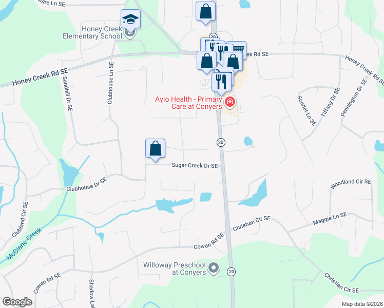 map of restaurants, bars, coffee shops, grocery stores, and more near 897 Sweet Briar Trail Southeast in Conyers
