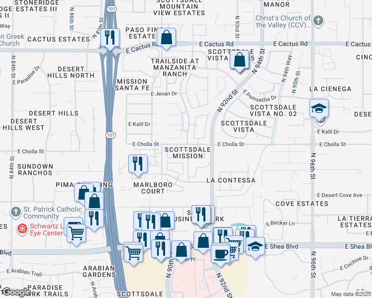 map of restaurants, bars, coffee shops, grocery stores, and more near 11260 North 92nd Street in Scottsdale