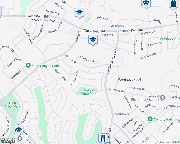 map of restaurants, bars, coffee shops, grocery stores, and more near 24066 Crowned Partridge Lane in Murrieta