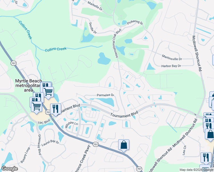 map of restaurants, bars, coffee shops, grocery stores, and more near 209 Star Lake Drive in Murrells Inlet